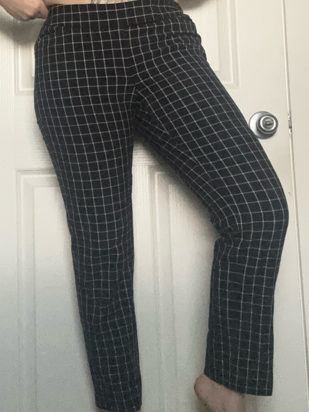 White House Black Market Black and White Windowpane Slim Ankle Pants